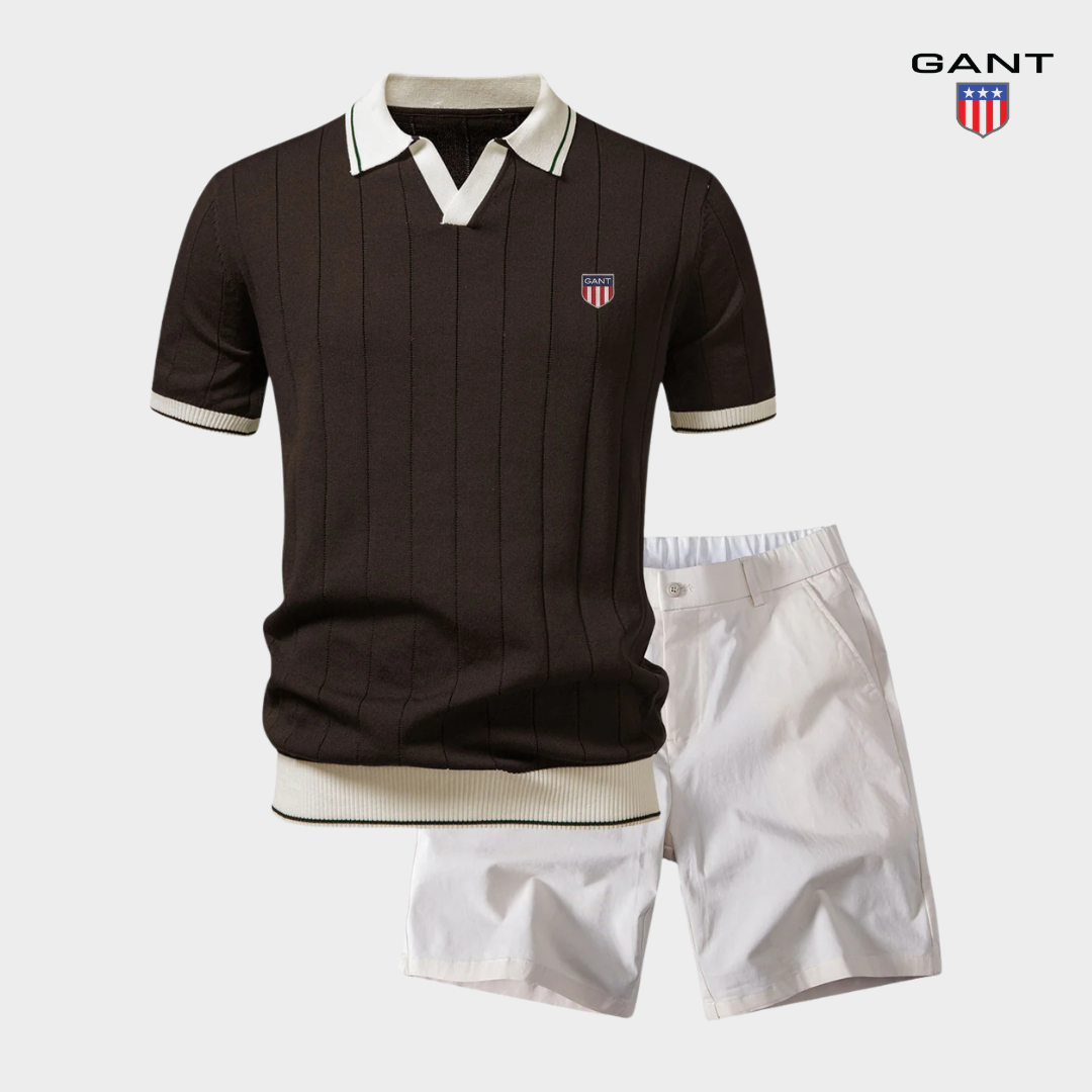 GANT™ Premium Kontrast Stickad Piké & Shorts Set
