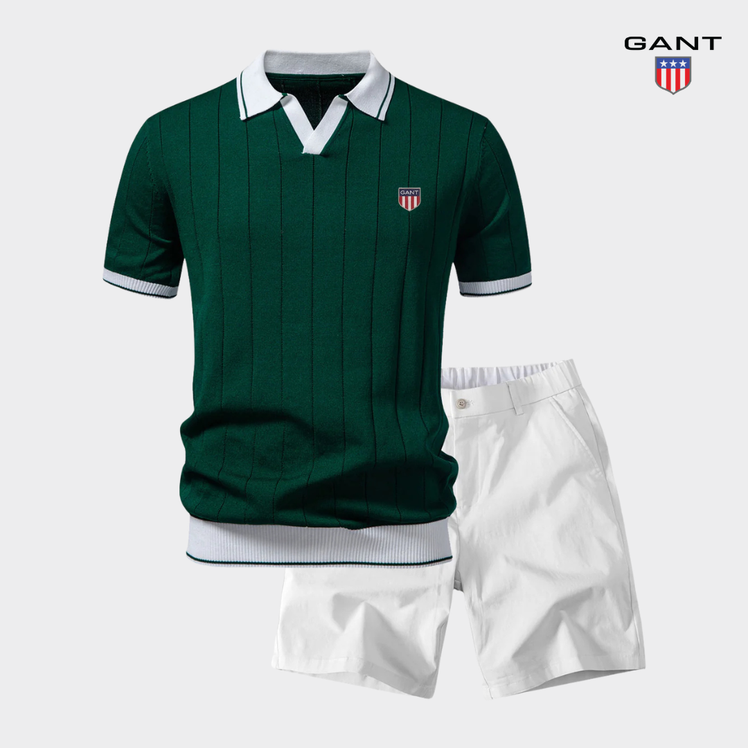 GANT™ Premium Kontrast Stickad Piké & Shorts Set