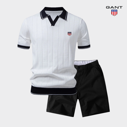 GANT™ Premium Kontrast Stickad Piké & Shorts Set
