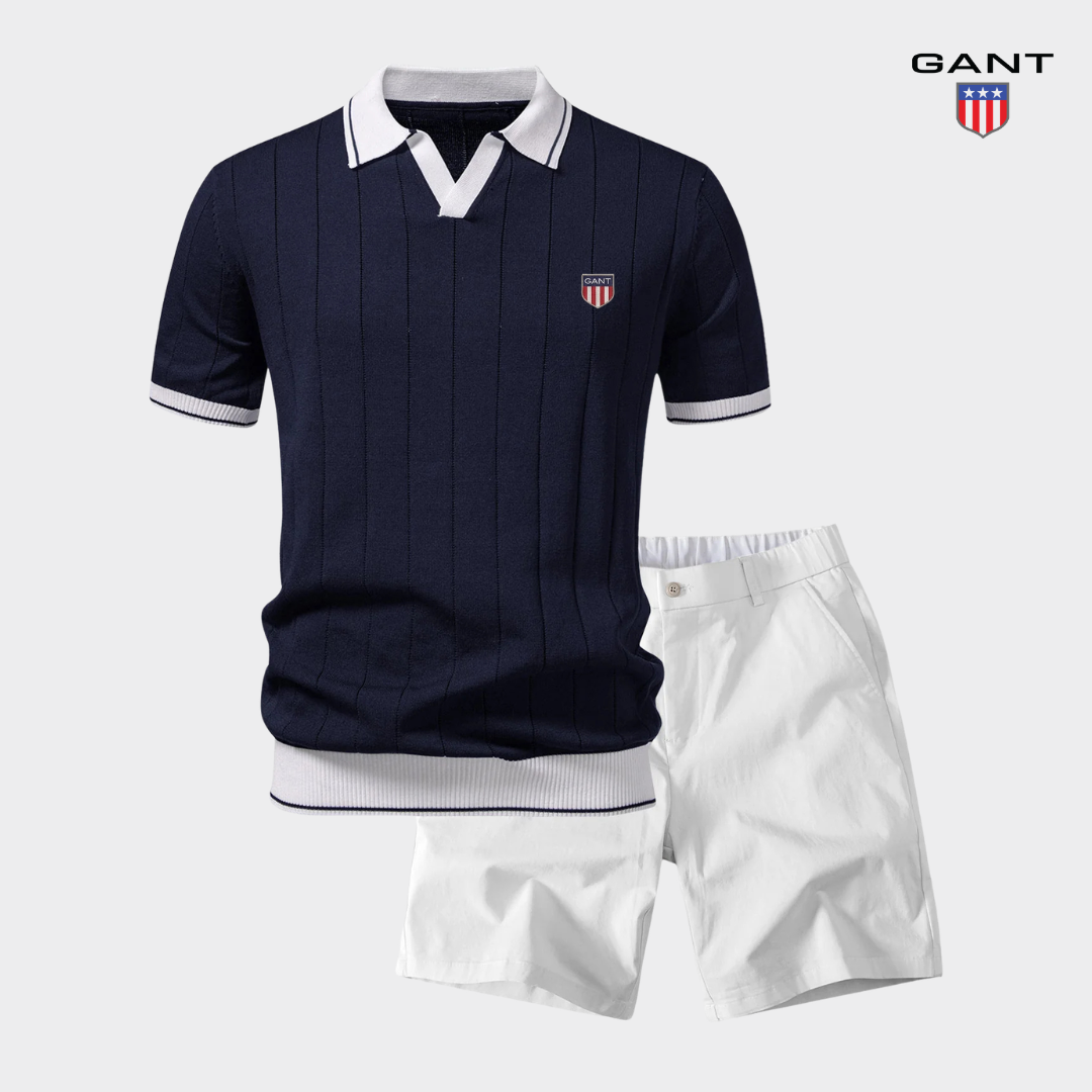 GANT™ Premium Kontrast Stickad Piké & Shorts Set