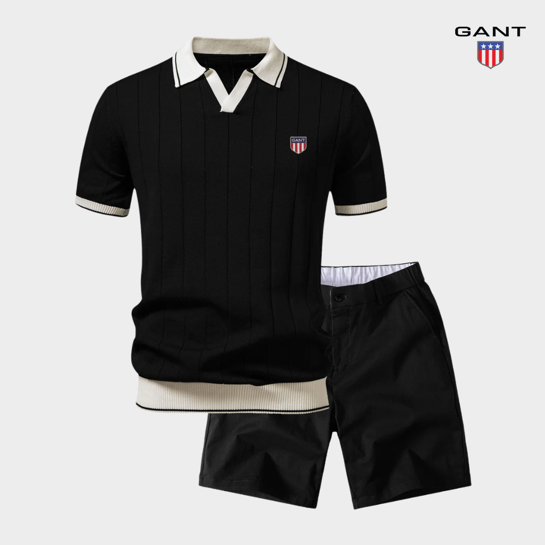 GANT™ Premium Kontrast Stickad Piké & Shorts Set